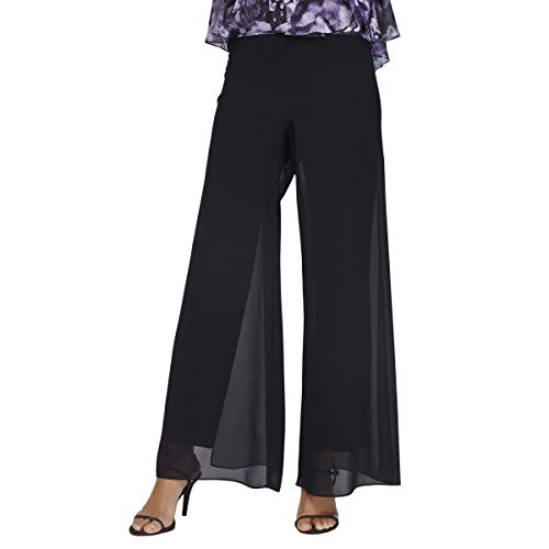Alex Evenings Women's Wide Leg Chiffon Dress Pant for Mother of The Bride, Elegant Party Outfit Regular Sizes, Black Overlay, Large Petite
