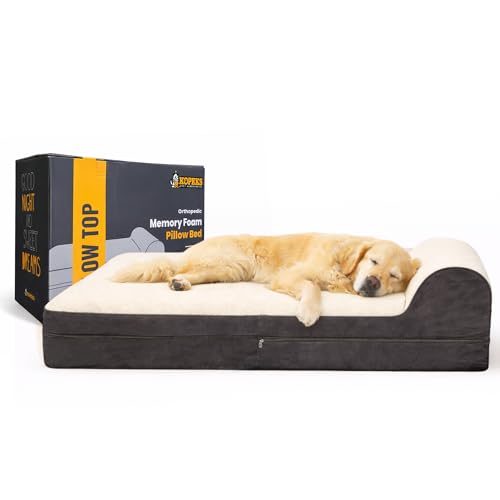 KOPEKS Jumbo Orthopedic Dog Bed - 7-inch Thick Memory Foam Pet Bed with Pillow with Removable Cover &amp; Free Waterproo