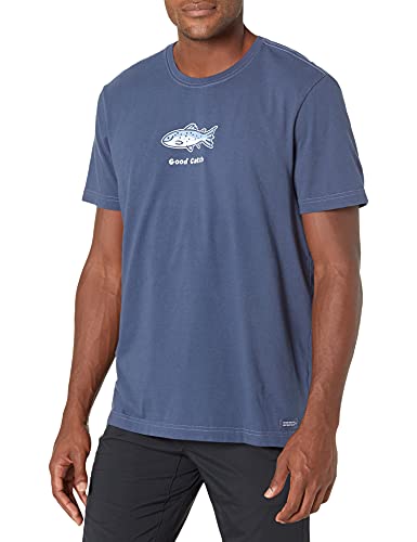 Life is Good. Mens Crusher Tee Good Catch, Darkest Blue-L