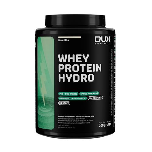 DUX HUMAN HEALTH Whey Protein Hydro 900g Baunilha – Absorção Rápida, Baixo Teor de Lactose, Suporte para Ganho Muscular
