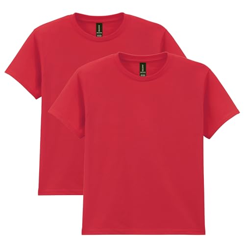 Gildan Unisex Child Youth Heavy Cotton T-shirt, Style G5000b, 2-pack, Red, Medium US