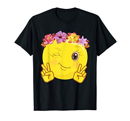 Peace Emoticon Winking Flower Crown T-Shirt T-Shirt