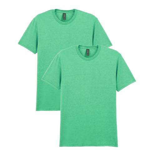 Gildan Adult Softstyle Cotton T-Shirt, Style G64000, Multipack, Heather Irish Green (2-Pack), Small