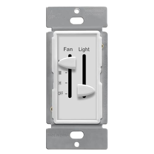 ENERLITES 3 Speed Ceiling Fan Control and LED Dimmer Light Switch, 2.5A Single Pole Light Fan Switch, 300W Incandescent Load, No Neutral Wire Required, 17001-F3-W, White