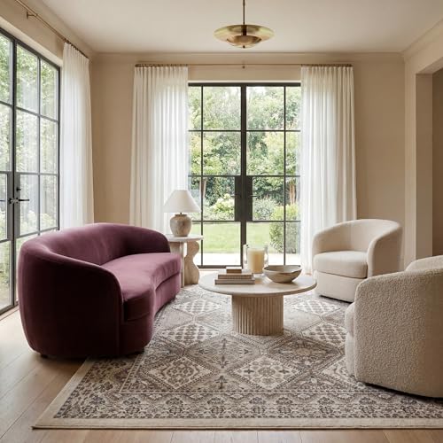nuLOOM 8x10 Becca Traditional Tiled Area Rug, Beige, Faded Transitional Design, Stain Resistant, For Bedroom, Dining Room, Living Room, Hallway, Office, Kitchen, Entryway