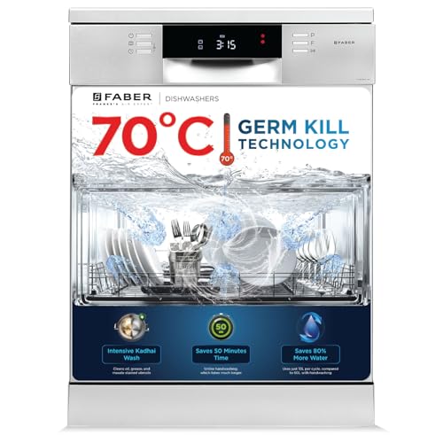 Faber 14 Place Settings Free Standing Dishwasher|8 Wash Programs | LED Display | Adjustable Racks | 3D Wash for Tough Stains | 2Yr Comprehensive Warra