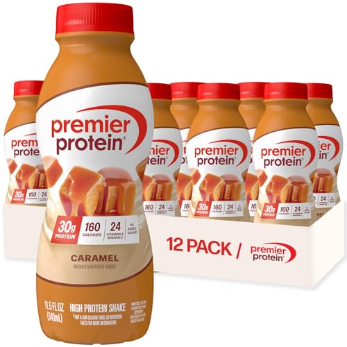 Premier Protein Shake, Caramel, 30g Protein, 1g Sugar, 24 Vitamins & Minerals, Nutrients to Support Immune Health 11.5 fl oz (12 Pack)