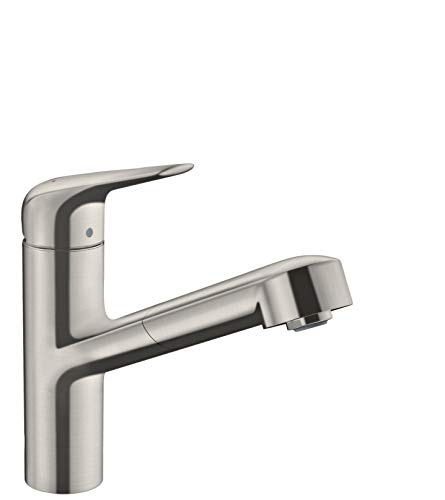 hansgrohe 71814800 M427-H150 Kitchen Tap, 120° Swivel Range, Pull-Out Spray, Stainless Steel, Spout height 15 cm