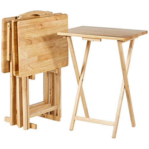 Amazon Basics Classic Foldable TV Dinner Tray Table with Storage Rack, 14.6 L x 19 W x 26 H inch, Natutral, 4-Pack