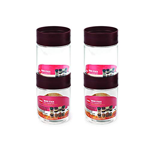 CELLO Modustack Stackable PET Container Set of 4 (750 ml x 4), Maroon | For Grains, Pulses, Spice, Cereals, Cookies, Dry Fruits | Fridge Storage 