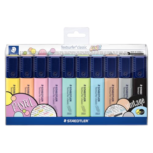 (-37%) STAEDTLER 364 CWP10 Textsurfer classic 364 Textmarker (hohe Qualität Made in Germany, mit großem Tintenspeicher für extra lange Markierleistung, Etui mit 10 Farben, Pastell und Vintage)
