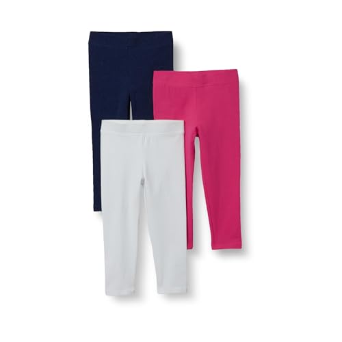 Amazon Essentials Toddler Girls' Leggings, Pack of 3, Navy Heather/Raspberry/White, 3T