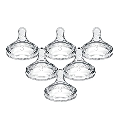 Dr. Brown's Natural Flow Level 3 Wide-Neck Baby Bottle Silicone Nipple, Medium-Fast Flow, 6m+. 100% Silicone Bottle Nipple, 6 Count (Pack of 1)