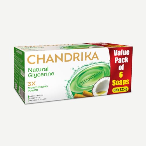 Chandrika Glycerine Ayurveda Gel Bar| Glycerine Bath Soap with Jojoba Oil for Moisturized Skin| For All Skin Types| 125g (Pack of 6)