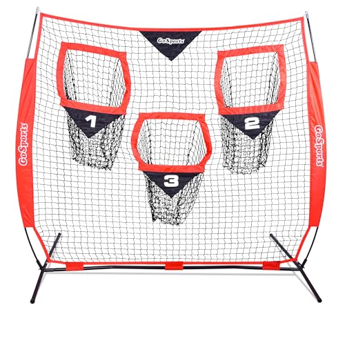 GoSports Football Trainer Throwing Net - Choose Between 8 ft x 8 ft or 6 ft x 6 ft Nets - Improve QB Throwing Accuracy - Includes Foldable Bow Frame and Portable Carry Case