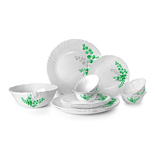 Opalware Aqua Leaves Dinner Set, 13- Units, White