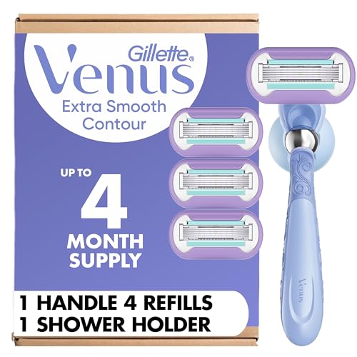 Gillette Venus Deluxe Smooth Swirl Women's Razor Handle + 4 Blade Refills, Flexible Handle and Pivoting Head
