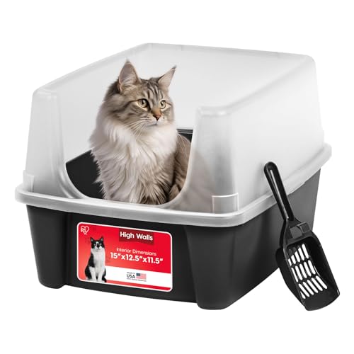 IRIS USA Large Open Cat Litter Box High Sided with Scoop