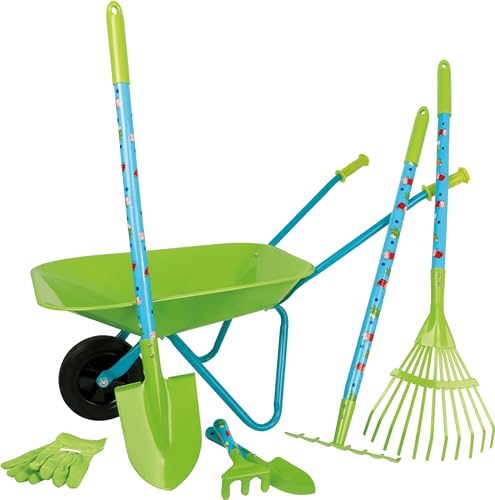 (-35%) small foot Kinderschubkarre Metall mit Gartengeräte Set 8-teilig aus Holz & Metall – Schubkarre, Spaten, Harke & Gartenspielgeräte – Nachhaltiges Outdoor Gartenspielzeug für Kinder ab 3 Jahren, 12014