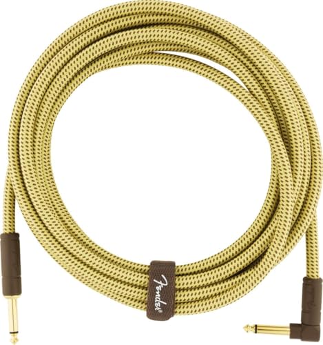 Fender Deluxe Series Instrument Cable, Guitar Cable, Stocking Stuffers, Guitar Accessories, Straight/Angle, Tweed, 15ft