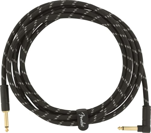 Fender Deluxe Series Instrument Cable, Guitar Cable, Stocking Stuffers, Guitar Accessories, Straight/Angle, Black Tweed, 10ft