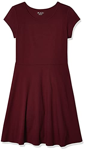 The Children's Place Big Girl's Short Sleeve Solid Knit Pleat Dress Dress, Rubine, S (5/6)