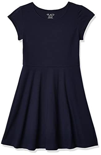 The Children's Place girls Short Sleeve Solid Knit Pleat Dress, Tidal, 7 8 US