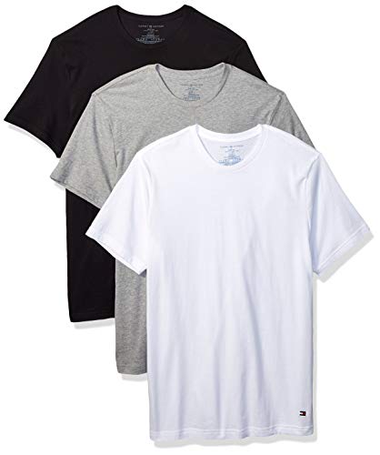 Tommy Hilfiger Men's Undershirts 3 Pack Cotton Classics Crew Neck T-Shirt Underwear, Black Pepper, M