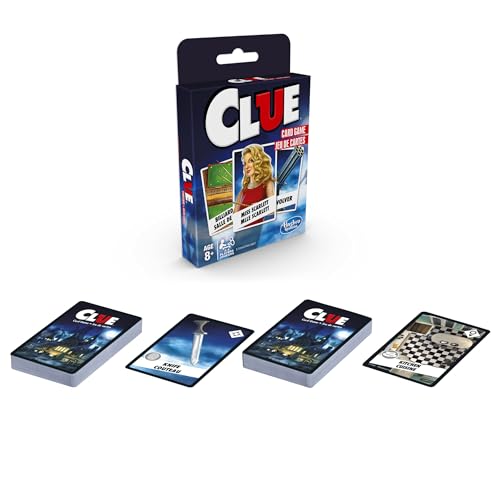 Hasbro Gaming Clue Card & Quick-Playing Family Game – 3-4 Players – Detective Mystery Games – Fun Vacation Travel Essentials – Ages 8+, Birthday Gift