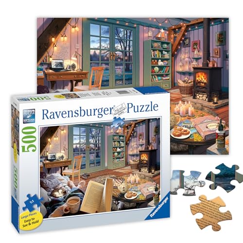 Ravensburger - Cozy Retreat - 500 Piece Large Format Jigsaw Puzzle - Enjoy The Serenity of a Simple Scene, Complete with Tea and a Good Book - Premium Quality - Puzzles for Adults