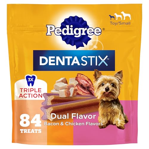 Pedigree Dentastix Dual Flavor Small Breed Dog Treats, Bacon & Chicken, 17.78 oz. Bag (84 Treats)