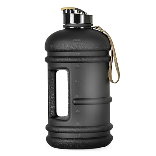 TOOFEEL 2 Liter Water Bottles - Half Gallon Water Bottle BPA Free - Ideal for Gym, Big Water Jug, Reusable Sports Bottle with Measurements Marked Drink Container (2.2L 74oz Matte Black Water Jugs)