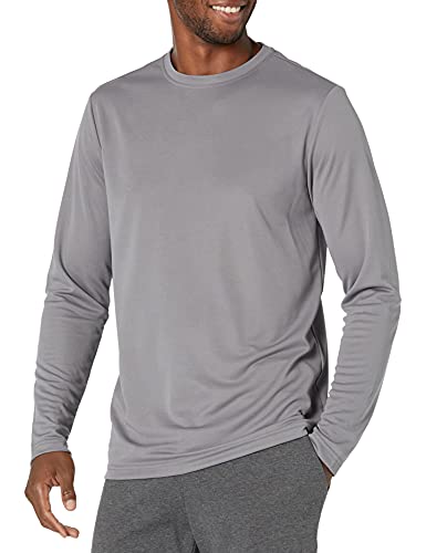 Amazon Essentials Long Sleeve Shirt for Men, Performance Tech, Medium, Medium Grey