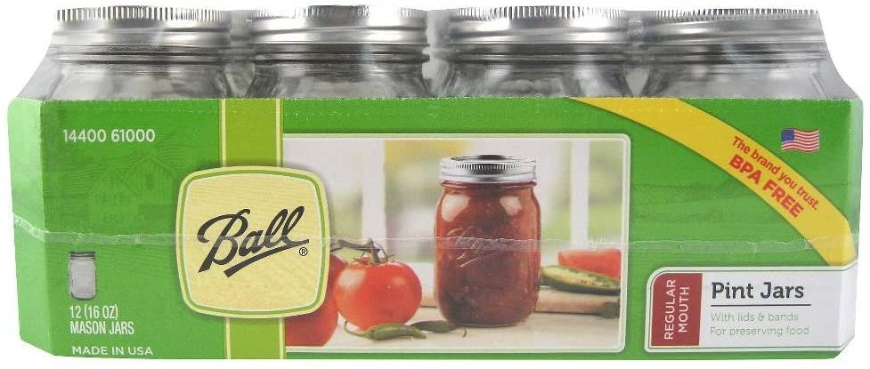 Ball Regular Mouth 16-Ounces Mason Jar with Lids and Bands (12-Units)