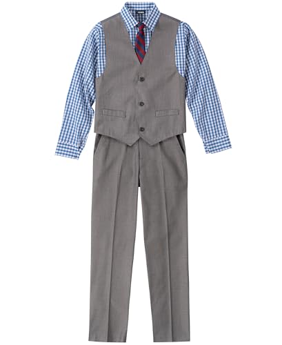 Izod Little Boys 4-Piece Formal Suit Vest Set, Medium Blue/Grey, 7