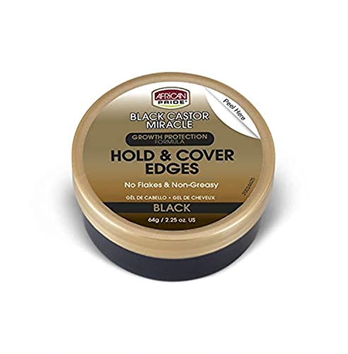 African Pride Black Castor Miracle Hold & Cover Edges Hair Gel with Black Castor Oil & Coconut Water Edge Control for Braids, Locs, Slick Styles & Strong Hold 2.25oz