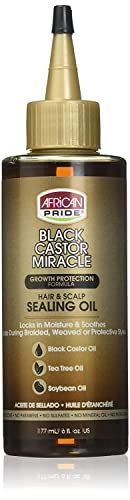 African Pride Black Castor Miracle Hair & Scalp Sealing Oil – Hair Oil with Black Castor, Tea Tree & Soybean Oil for Moisture Lock, Scalp Relief & Growth Support | 6oz