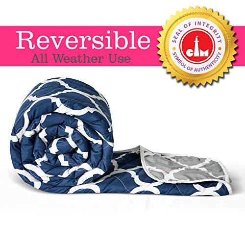 Microfibre 120 GSM All Season Abstract Printed Comforter Single Bed | Reversible Single Size Blanket | Lightweight Quilt Duvet (Navy Blue and White, 1
