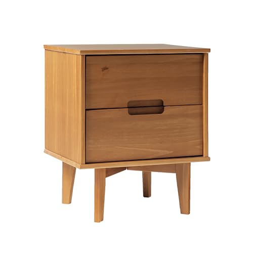 Walker Edison Mid Century Modern Grooved Handle Wood 2-Drawer Nightstand Side Table Bedroom Storage Drawer and Shelf Bed