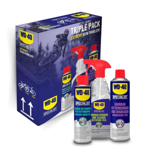 🔥 STARKER PREIS (-52%) WD-40 Specialist Fahrrad Pflegeset 3-teilig – Komplettes Set mit Fahrradreiniger, Kettenreiniger & Kettenspray | Reinigt, schmiert & schützt den Antrieb | Für Rennrad, MTB, Trekkingrad & E-Bike