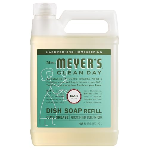 MRS. MEYER'S CLEAN DAY Liquid Dish Soap Refill, Biodegradable Formula, Basil, 48 fl. oz