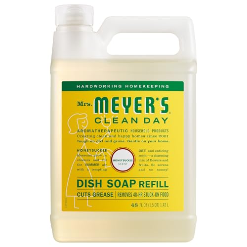 Mrs. MEYER'S CLEAN DAY Liquid Dish Soap Refill, Biodegradable Formula, Honeysuckle, 48 fl. oz
