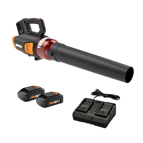 WORX WG584 40V Cordless Leaf Blower, Electric Blower for Lawn Care wth Brushless Motor, 2 Batteries & Charger Included
