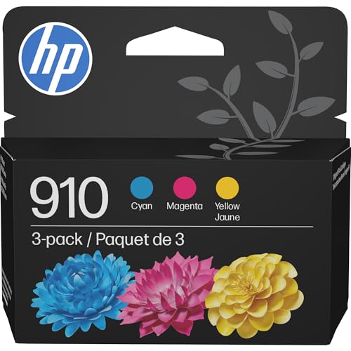HP 910 Cyan, Magenta, Yellow Ink Cartridges for HP Printers (3-pack) | Works with Printer Series: OfficeJet 8010, 8020 Series, OfficeJet Pro 8020, 8030 | Eligible for Instant Ink | 3YN97AN