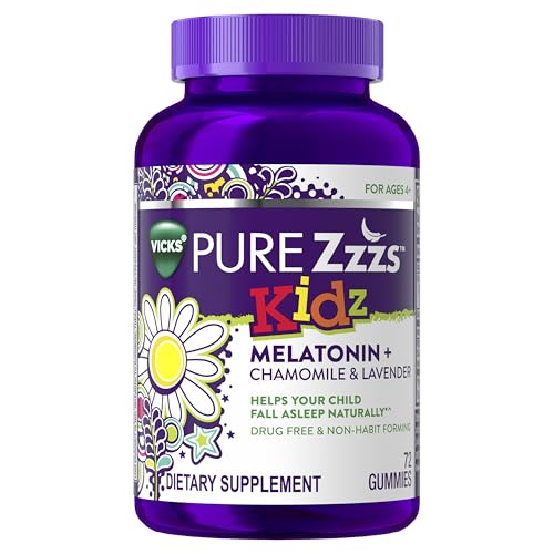 PURE Zzzs Kidz, Kids Melatonin Gummy, Sleep Aid, Low Amount of Melatonin for Kids, with Chamomile and Lavender, Melatonin 1 mg, Melatonin Gummies Kids, Berry Flavored, 72 Sleep Gummies