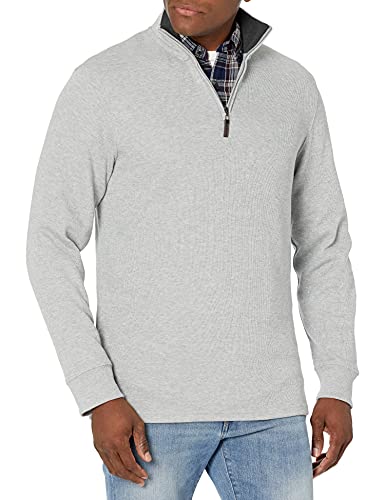 Amazon Essentials Men's Quarter-Zip French Rib Sweater, Casual Wear, Light Grey Heather, Large