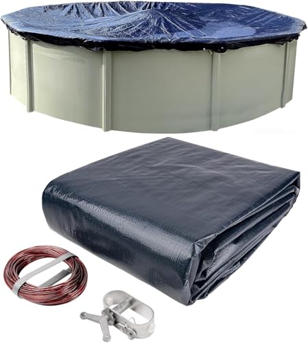 Winter Block 24’ ft. Round Pool Winter Cover for Above Ground Pools - 8-Year Warranty, Cold and UV Resistant, Weatherproof and Durable, Winch & Cable Included