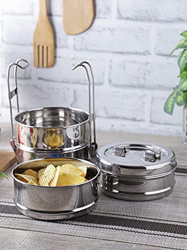 Stainless Steel Lunch Box/Tiffin with Locking Clip, 4-Tier Container, 1500 ml, Hot & Cold Leak-Proof, Compact & Durable, Perfect for Office, School, P