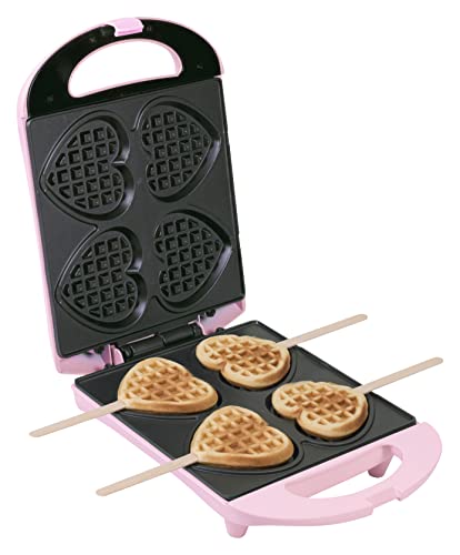 🔥 STARKER PREIS (-42%) Bestron Waffeleisen für Herzwaffeln am Stiel, Waffelmaker mit Antihaftbeschichtung für Herzform-Waffeln, Retro Design, 780 Watt, Farbe: Rosa
