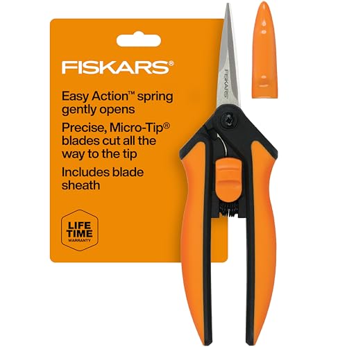 Fiskars Micro-Tip Pruning Snips - 6" Garden Shears with Sheath and Comfort Grip - Sharp Steel Blades - Quality Pruning Shears for Plants in Grow Tents and Hydroponics - Garden Tools